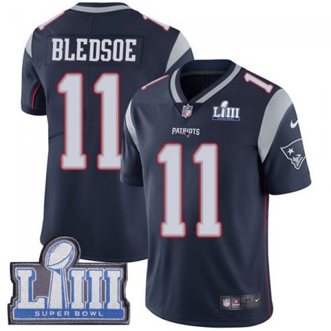 Nike Patriots #11 Drew Bledsoe Navy Blue Team Color Super Bowl LIII Bound Men's Stitched NFL Vapor Untouchable Limited Jersey