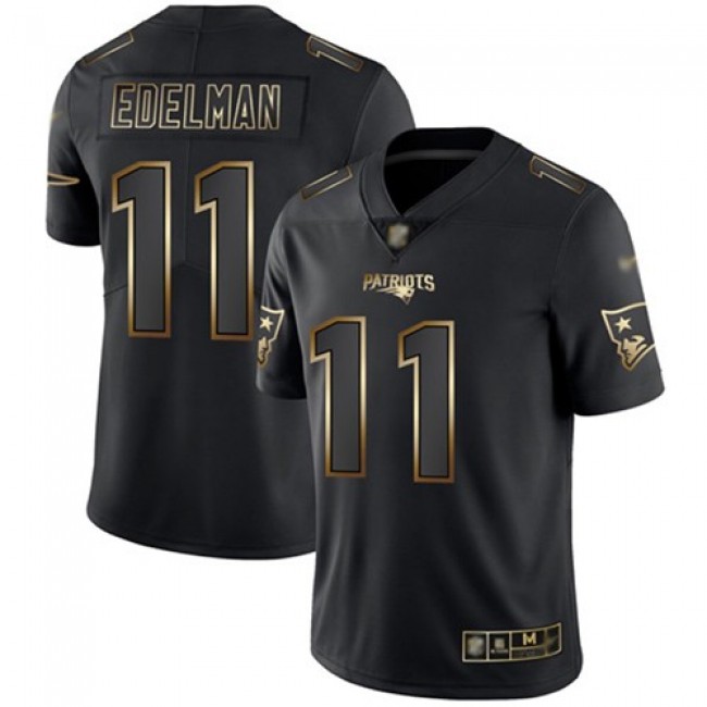 Nike Patriots #11 Julian Edelman Black/Gold Men's Stitched NFL Vapor Untouchable Limited Jersey