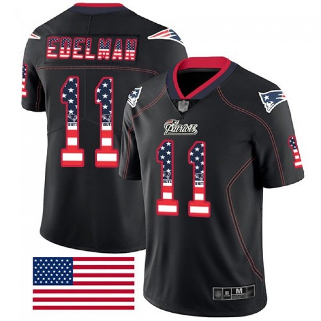 Nike Patriots #11 Julian Edelman Black Men's Stitched NFL Limited Rush USA Flag Jersey