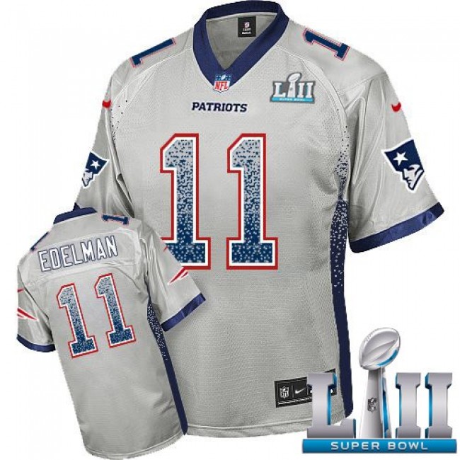 New England Patriots #11 Julian Edelman Grey Super Bowl LII Youth Stitched NFL Elite Drift Fashion Jersey