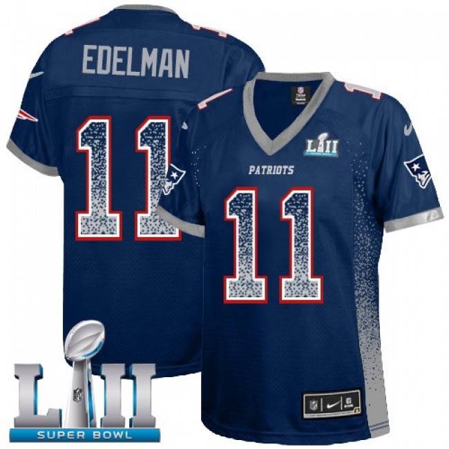 Women's Patriots #11 Julian Edelman Navy Blue Team Color Super Bowl LII Stitched NFL Elite Drift Jersey