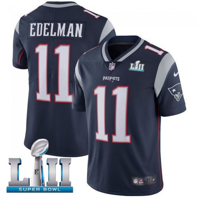 New England Patriots #11 Julian Edelman Navy Blue Team Color Super Bowl LII Youth Stitched NFL Vapor Untouchable Limited Jersey
