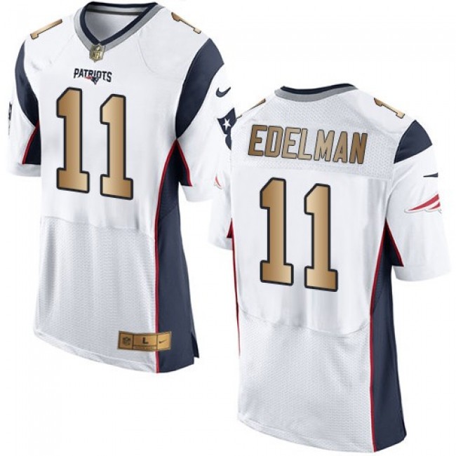 Nike Patriots #11 Julian Edelman White Men's Stitched NFL New Elite Gold Jersey