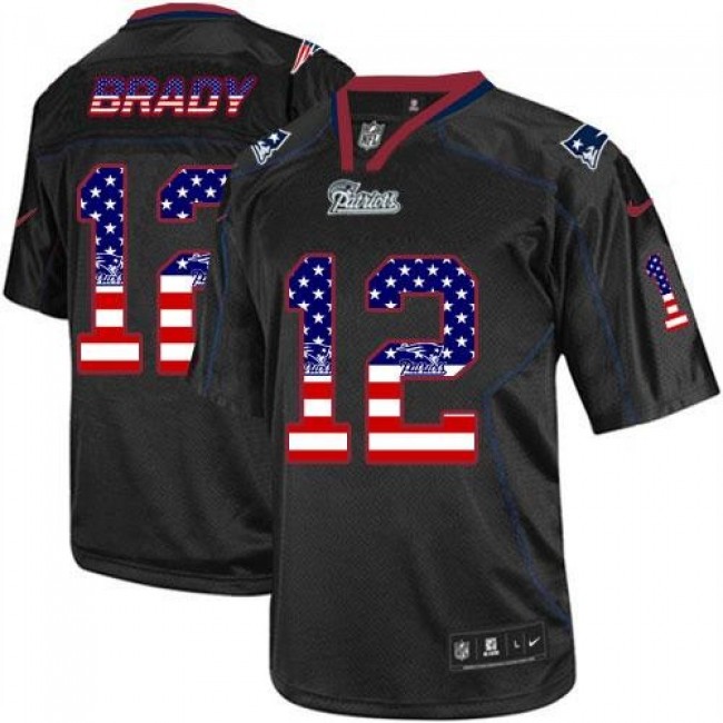 Nike Patriots #12 Tom Brady Black Men's Stitched NFL Elite USA Flag Fashion Jersey