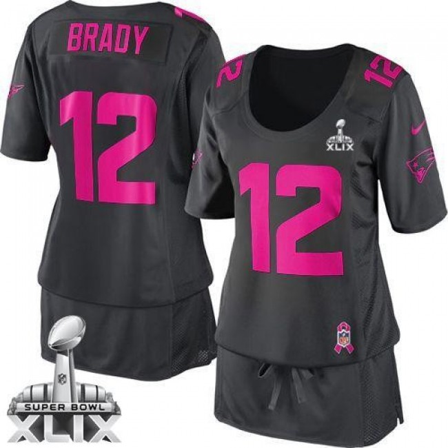 Women's Patriots #12 Tom Brady Dark Grey Super Bowl XLIX Breast Cancer Awareness Stitched NFL Elite Jersey