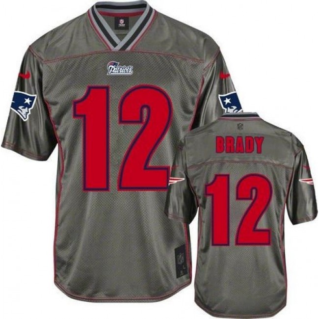 New England Patriots #12 Tom Brady Grey Youth Stitched NFL Elite Vapor Jersey