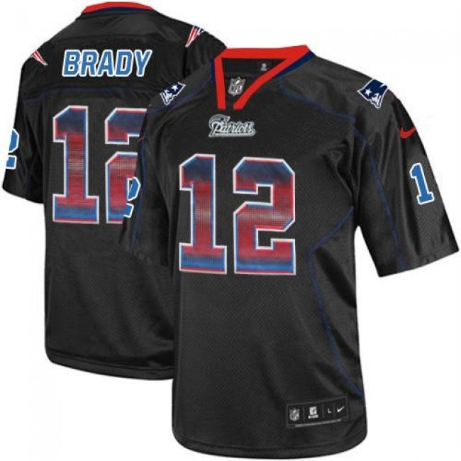 Nike Patriots #12 Tom Brady Lights Out Black Men's Stitched NFL Elite Strobe Jersey