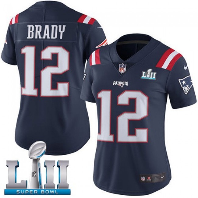 Women's Patriots #12 Tom Brady Navy Blue Super Bowl LII Stitched NFL Limited Rush Jersey