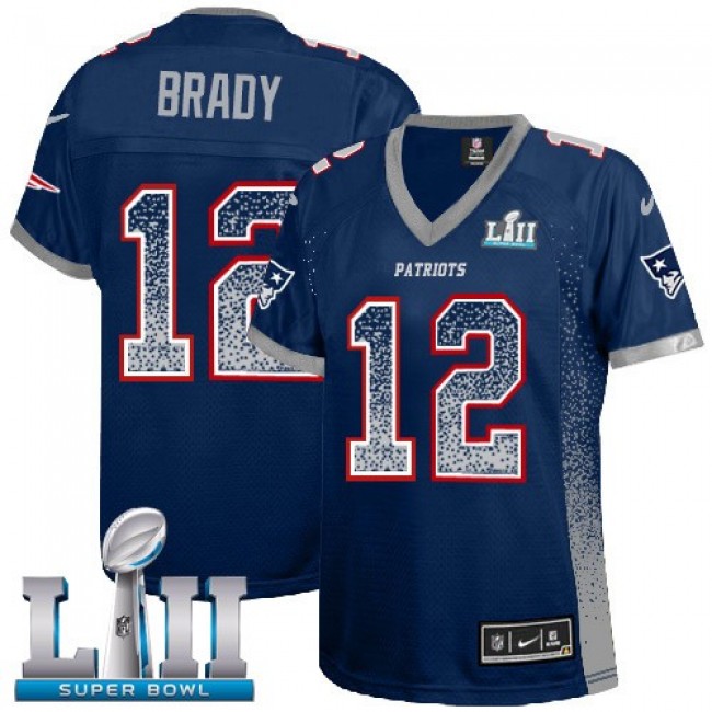 Women's Patriots #12 Tom Brady Navy Blue Team Color Super Bowl LII Stitched NFL Elite Drift Jersey