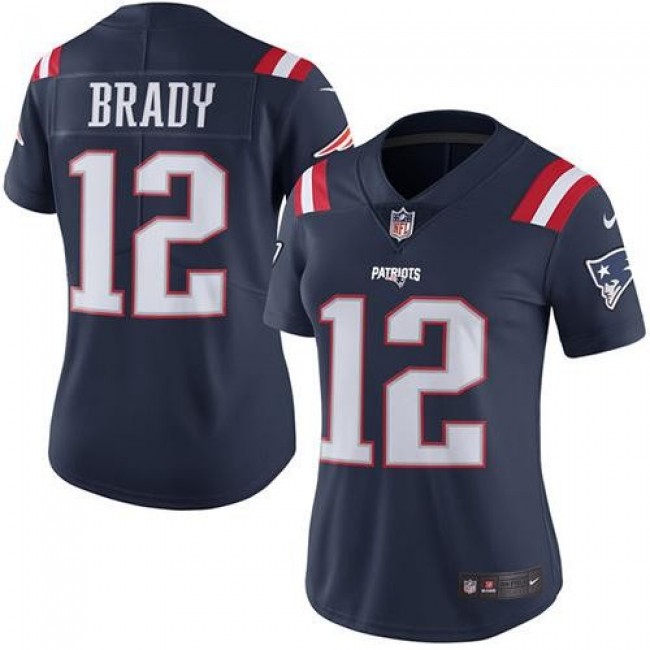 Women's Patriots #12 Tom Brady Navy Blue Stitched NFL Limited Rush Jersey