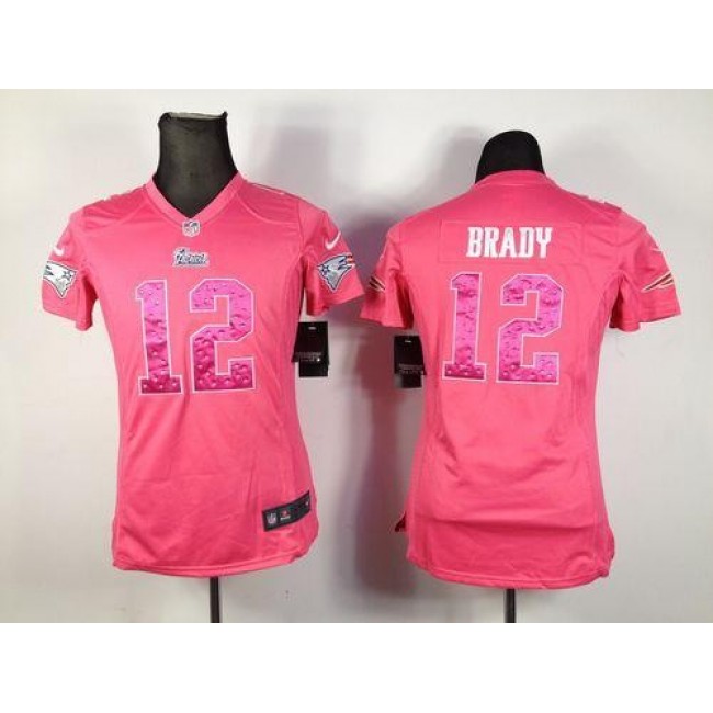 Women's Patriots #12 Tom Brady Pink Sweetheart Stitched NFL Elite Jersey