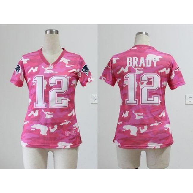 Women's Patriots #12 Tom Brady Pink Stitched NFL Elite Camo Jersey