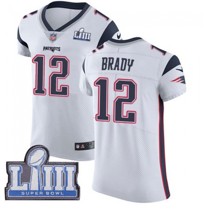 Nike Patriots #12 Tom Brady White Super Bowl LIII Bound Men's Stitched NFL Vapor Untouchable Elite Jersey