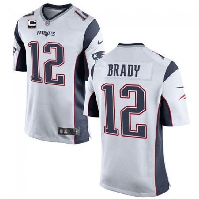 New England Patriots #12 Tom Brady White With C Patch Youth Stitched NFL New Elite Jersey
