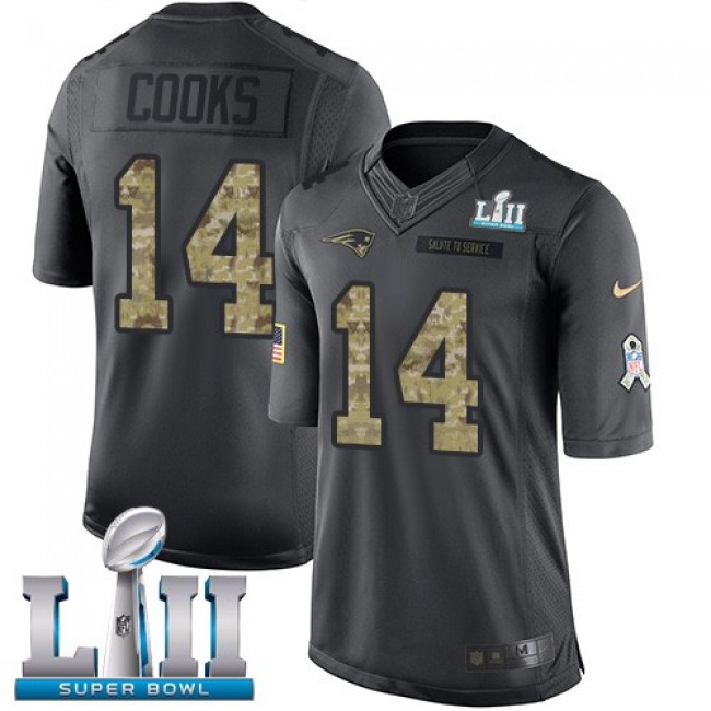 New England Patriots #14 Brandin Cooks Black Super Bowl LII Youth Stitched NFL Limited 2016 Salute to Service Jersey
