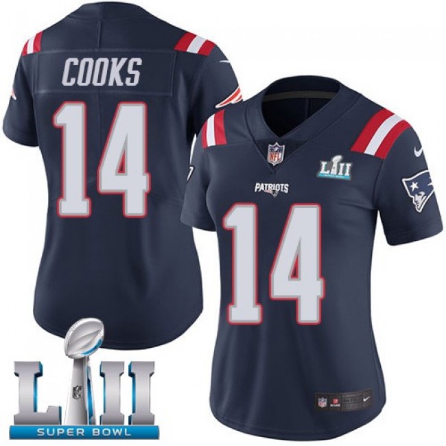 Women's Patriots #14 Brandin Cooks Navy Blue Super Bowl LII Stitched NFL Limited Rush Jersey