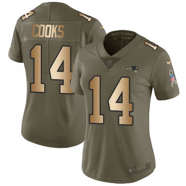 Women's Patriots #14 Brandin Cooks Olive Gold Stitched NFL Limited 2017 Salute to Service Jersey