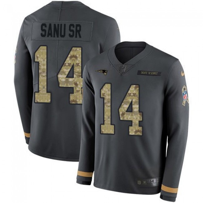 Nike Patriots #14 Mohamed Sanu Sr Anthracite Salute to Service Men's Stitched NFL Limited Therma Long Sleeve Jersey