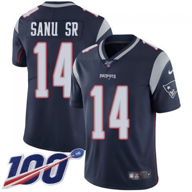 Nike Patriots #14 Mohamed Sanu Sr Navy Blue Team Color Men's Stitched NFL 100th Season Vapor Limited Jersey