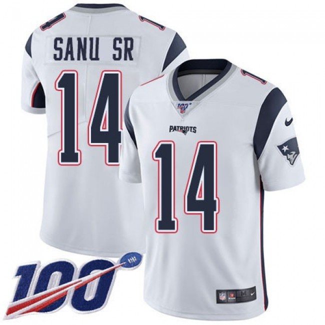 Nike Patriots #14 Mohamed Sanu Sr White Men's Stitched NFL 100th Season Vapor Limited Jersey