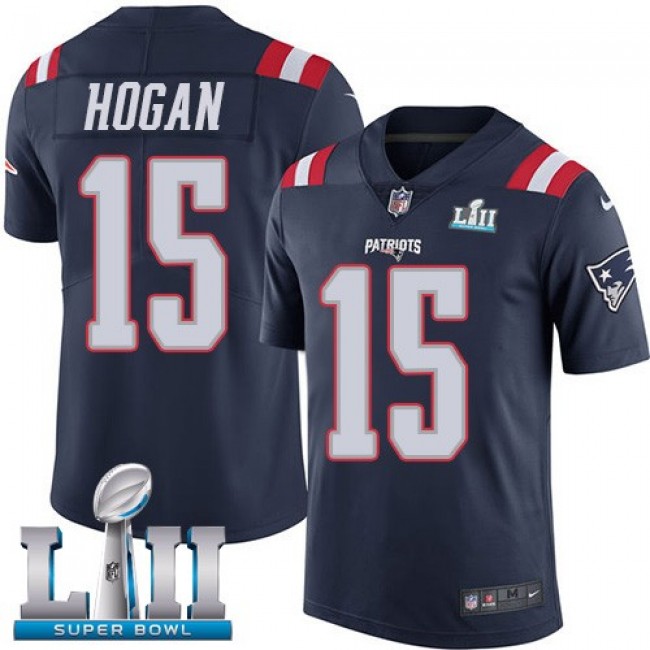 New England Patriots #15 Chris Hogan Navy Blue Super Bowl LII Youth Stitched NFL Limited Rush Jersey
