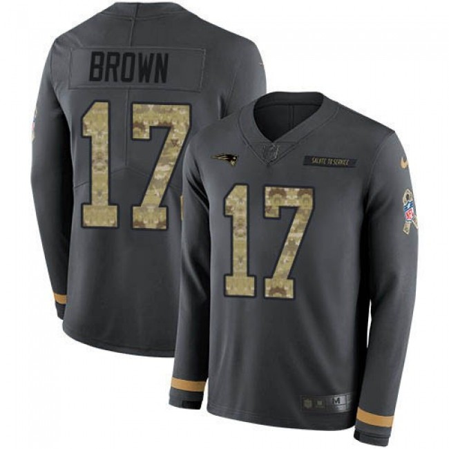 Nike Patriots #17 Antonio Brown Anthracite Salute to Service Men's Stitched NFL Limited Therma Long Sleeve Jersey