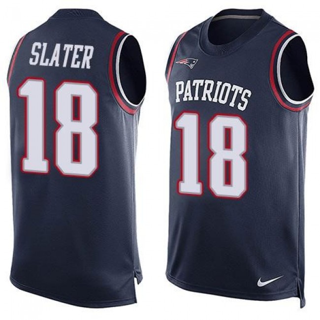 Nike Patriots #18 Matt Slater Navy Blue Team Color Men's Stitched NFL Limited Tank Top Jersey