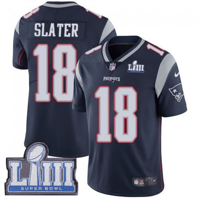 Nike Patriots #18 Matt Slater Navy Blue Team Color Super Bowl LIII Bound Men's Stitched NFL Vapor Untouchable Limited Jersey
