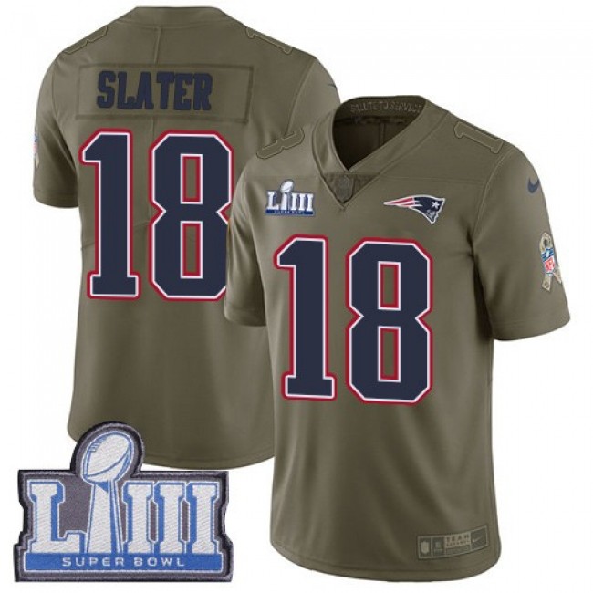 Nike Patriots #18 Matt Slater Olive Super Bowl LIII Bound Men's Stitched NFL Limited 2017 Salute To Service Jersey