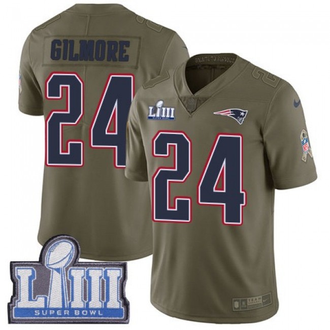 Nike Patriots #24 Stephon Gilmore Olive Super Bowl LIII Bound Men's Stitched NFL Limited 2017 Salute To Service Jersey