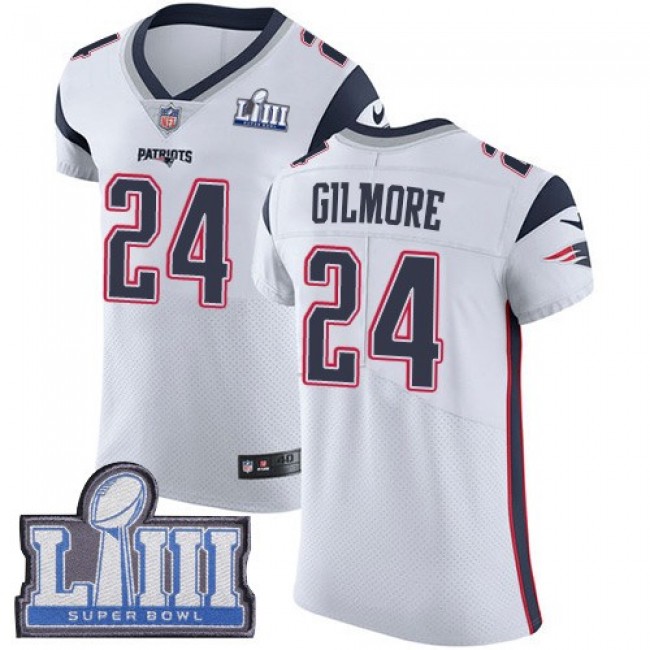 Nike Patriots #24 Stephon Gilmore White Super Bowl LIII Bound Men's Stitched NFL Vapor Untouchable Elite Jersey