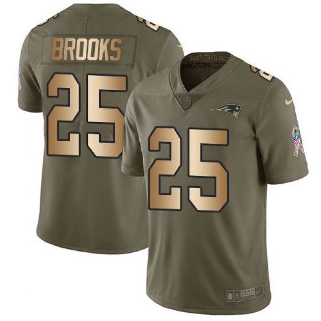 Nike Patriots #25 Terrence Brooks Olive/Gold Men's Stitched NFL Limited 2017 Salute To Service Jersey