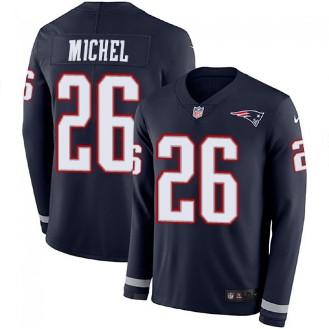 Nike Patriots #26 Sony Michel Navy Blue Team Color Men's Stitched NFL Limited Therma Long Sleeve Jersey