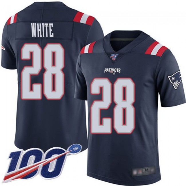 Nike Patriots #28 James White Navy Blue Men's Stitched NFL Limited Rush 100th Season Jersey