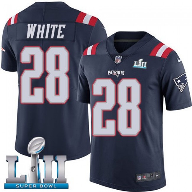 New England Patriots #28 James White Navy Blue Super Bowl LII Youth Stitched NFL Limited Rush Jersey