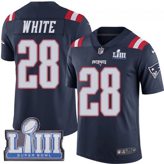 Nike Patriots #28 James White Navy Blue Super Bowl LIII Bound Men's Stitched NFL Limited Rush Jersey
