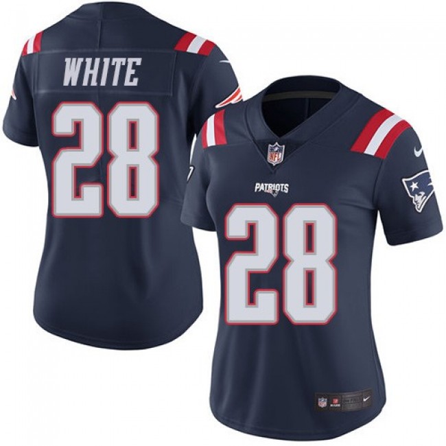 Women's Patriots #28 James White Navy Blue Stitched NFL Limited Rush Jersey
