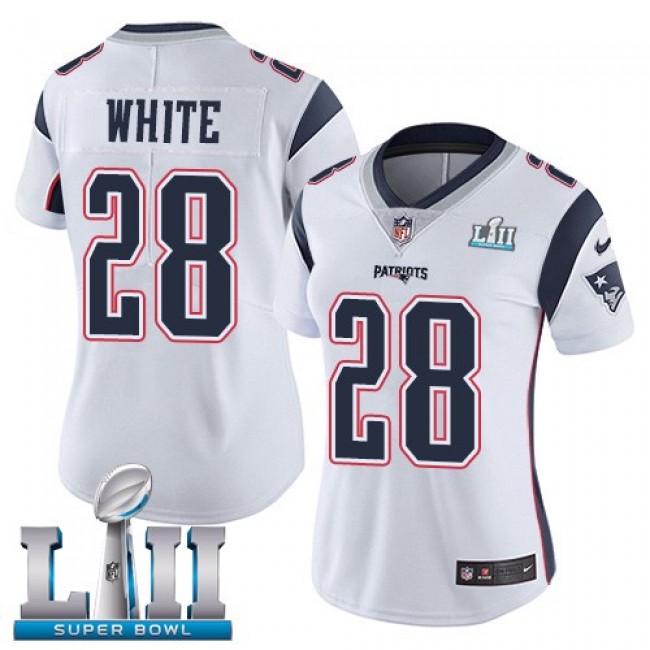 Women's Patriots #28 James White White Super Bowl LII Stitched NFL Vapor Untouchable Limited Jersey
