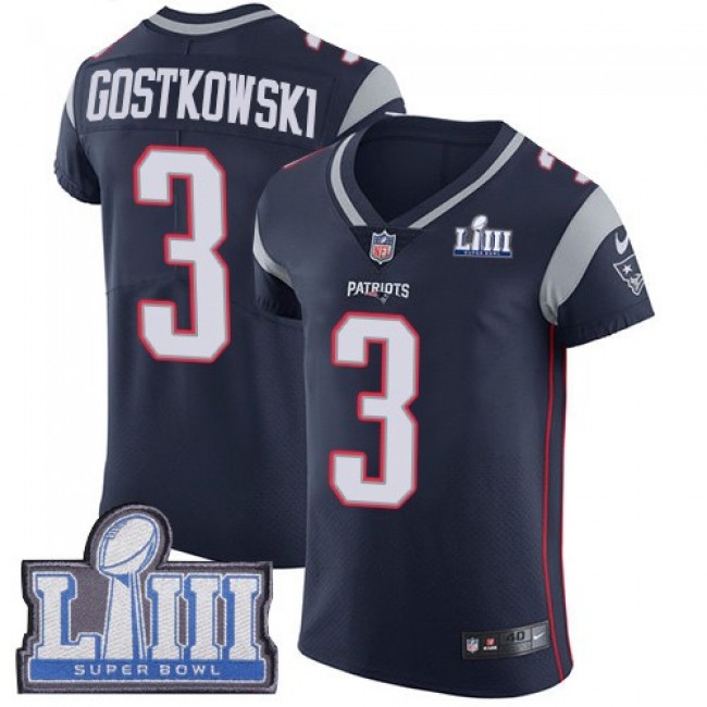 Nike Patriots #3 Stephen Gostkowski Navy Blue Team Color Super Bowl LIII Bound Men's Stitched NFL Vapor Untouchable Elite Jersey