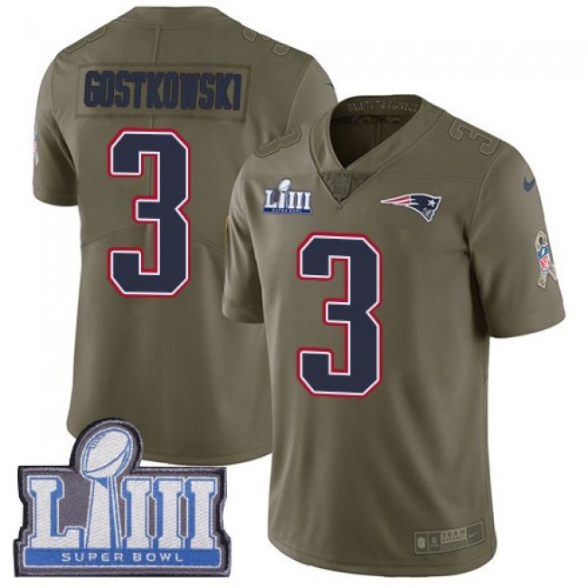 Nike Patriots #3 Stephen Gostkowski Olive Super Bowl LIII Bound Men's Stitched NFL Limited 2017 Salute To Service Jersey