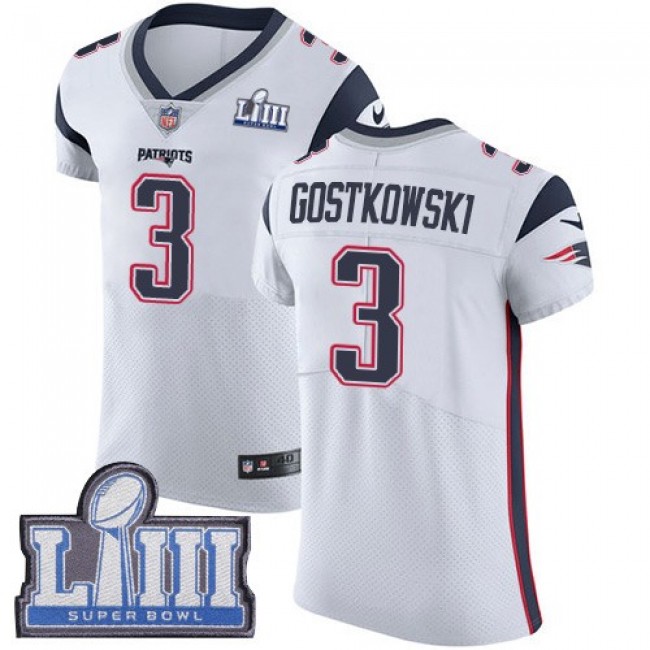 Nike Patriots #3 Stephen Gostkowski White Super Bowl LIII Bound Men's Stitched NFL Vapor Untouchable Elite Jersey