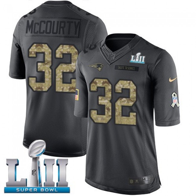 New England Patriots #32 Devin McCourty Black Super Bowl LII Youth Stitched NFL Limited 2016 Salute to Service Jersey