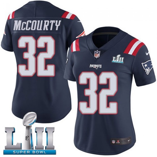 Women's Patriots #32 Devin McCourty Navy Blue Super Bowl LII Stitched NFL Limited Rush Jersey