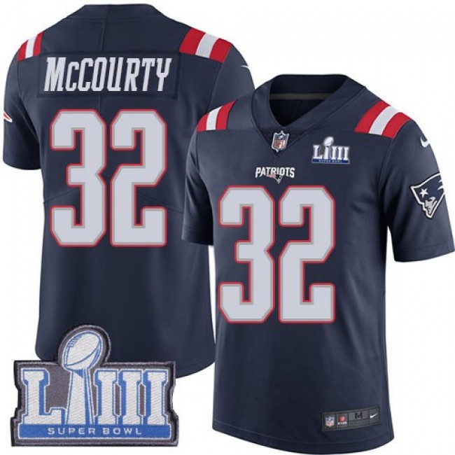 Nike Patriots #32 Devin McCourty Navy Blue Super Bowl LIII Bound Men's Stitched NFL Limited Rush Jersey