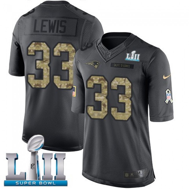 New England Patriots #33 Dion Lewis Black Super Bowl LII Youth Stitched NFL Limited 2016 Salute to Service Jersey