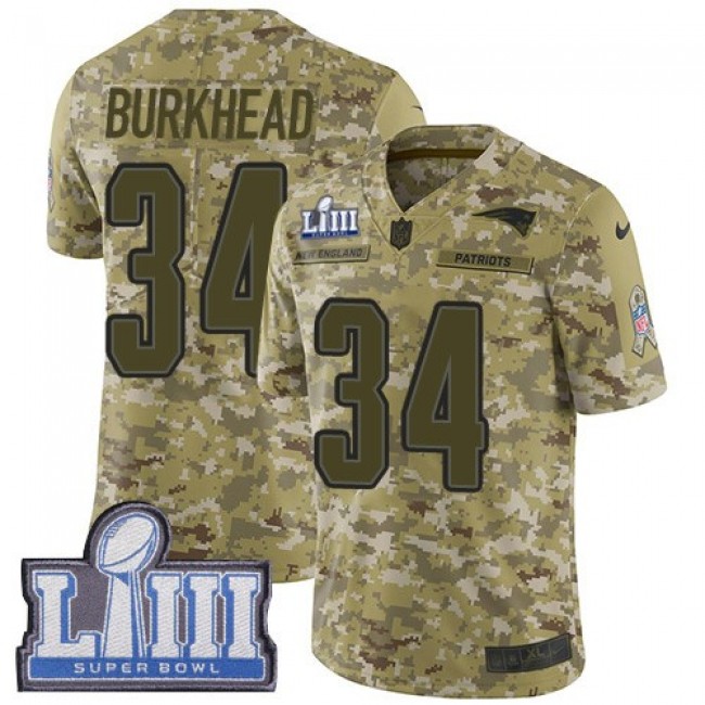 Nike Patriots #34 Rex Burkhead Camo Super Bowl LIII Bound Men's Stitched NFL Limited 2018 Salute To Service Jersey