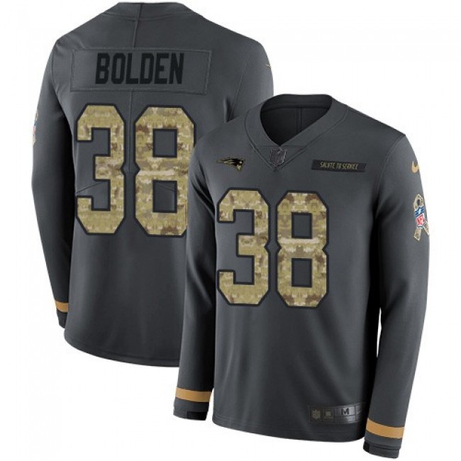 Nike Patriots #38 Brandon Bolden Anthracite Salute to Service Men's Stitched NFL Limited Therma Long Sleeve Jersey