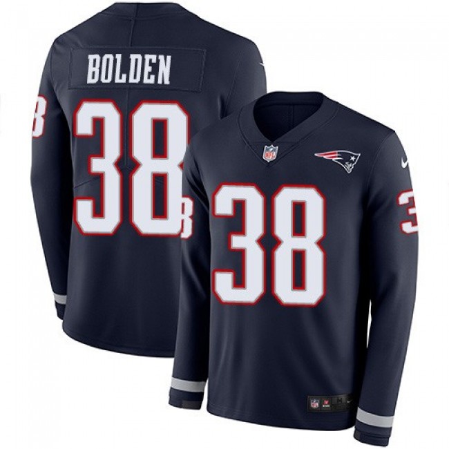Nike Patriots #38 Brandon Bolden Navy Blue Team Color Men's Stitched NFL Limited Therma Long Sleeve Jersey