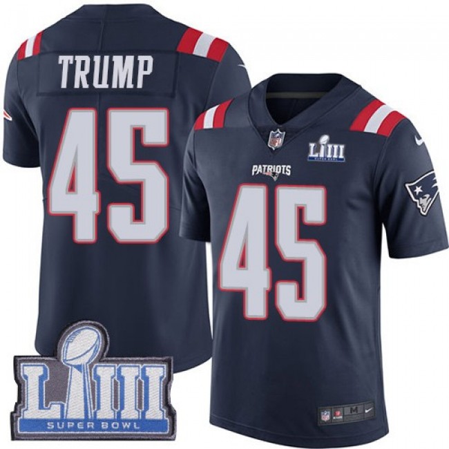 Nike Patriots #45 Donald Trump Navy Blue Super Bowl LIII Bound Men's Stitched NFL Limited Rush Jersey