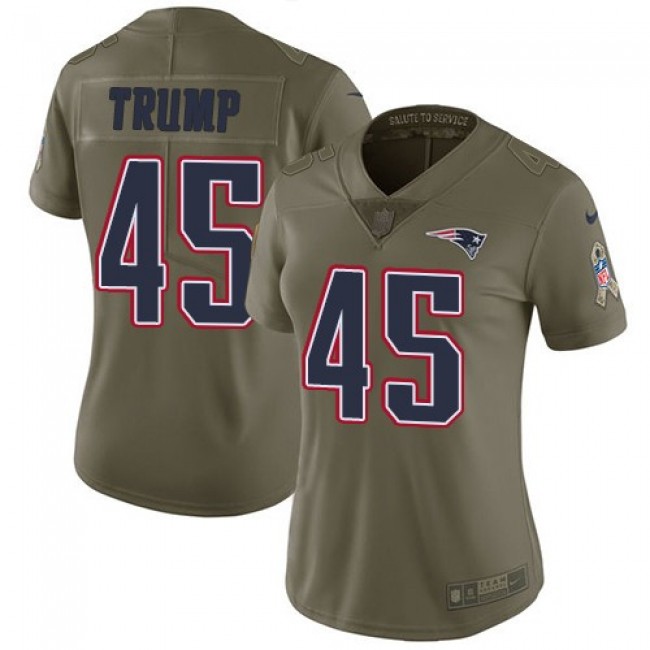 Women's Patriots #45 Donald Trump Olive Stitched NFL Limited 2017 Salute to Service Jersey